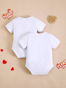BrownBark Set de 2 prendas: Pelele de manga corta para bebé/niño pequeño con estampado gráfico "Amo a papá y mamá" para Día de San Valentín, trajes casuales y sencillos lindos para gateo de bebé, para Día de la Madre/Padre