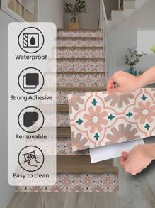SUPSTICKER 1 卷优雅风格印花楼梯贴纸自粘防水家居装饰墙贴 41.81x7.09 英寸，贴纸，墙贴花，乙烯基贴花用于家居装饰，春季装饰品刷新您的家，节日装饰贴纸礼物生日毕业地砖地板地砖自粘地砖剥离粘贴地板客厅装饰房间装饰厨房 - 彩色 - 查看 9