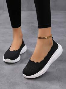 Women's Solid Color Breathable Knit Casual Flat Slip-On Comfortable Lightweight Walking Sneakers