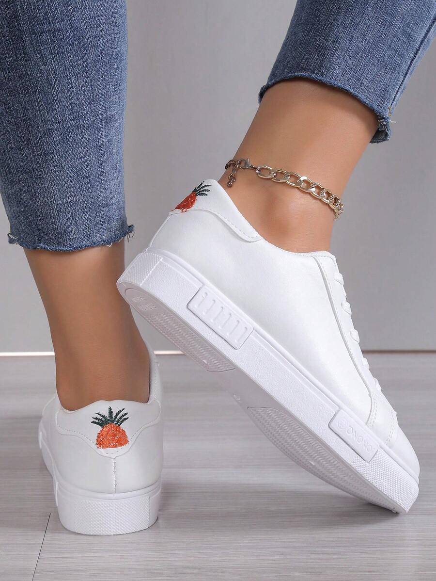 Damen weiße Plateau-Sneaker aus Segeltuch, rutschfest, erhöhte Sohle, Obermaterial Leder, Studentenschuhe - Weiss - Übersicht 1