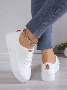 Damen weiße Plateau-Sneaker aus Segeltuch, rutschfest, erhöhte Sohle, Obermaterial Leder, Studentenschuhe - Weiss - Übersicht 5