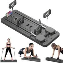 Tabla plegable de reformador de pilates para entrenamiento en casa, máquina de ejercicios multifuncional 5 en 1 portátil para abdomen y núcleo con resistencia ajustable, compacta y conveniente, equipada con temporizador y soporte para teléfono - Negro - Ver 2