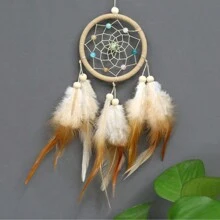 1 Peça Ornamento Decorativo Pendente Filtro dos Sonhos com Penas para Decoração de Casa, Carro/Quarto/Sala de Estar