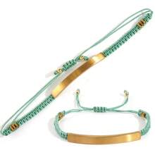 1 pièce Bracelet corde tressée fait main personnalisé, bracelet en pierre gravé personnalisé, convient pour le port quotidien, l'anniversaire de couple, la Saint-Valentin, l'anniversaire, les festivals, cadeau de couple de la Saint-Valentin, argent, stylé, coloré, vintage, simple, unisexe, décontracté, mignon, personnalisé, unique, idéal pour lui, idéal pour elle, elle, petit ami, petite amie, papa, maman, famille, amis, pour les anniversaires, pour les anniversaires, pour la remise des diplômes, pour le bal de promo, pour la fête, cadeaux pour la fête des mères