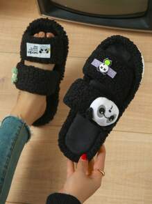 女士小熊猫花朵蝴蝶结装饰元素家居拖鞋室内拖鞋毛绒拖鞋新款春夏拖鞋女士拖鞋个性时尚风格可爱动物造型舒适拖鞋毛绒拖鞋马镫拖鞋休闲拖鞋软拖鞋
