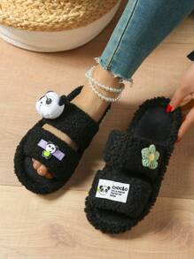 女士小熊猫花朵蝴蝶结装饰元素家居拖鞋室内拖鞋毛绒拖鞋新款春夏拖鞋女士拖鞋个性时尚风格可爱动物造型舒适拖鞋毛绒拖鞋马镫拖鞋休闲拖鞋软拖鞋