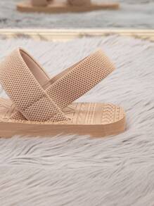 Sandalias universales de estilo americano retro con estampado geométrico y suela kaki, de correa elástica, estilo romano, de atmósfera simple y clásica, cómodas y ligeras, transpirables, de punta redonda y planas, para las cuatro estaciones - Caqui - Ver 7