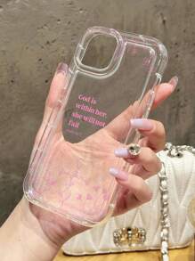 Minimalist Slogan Element Fashion 1pc Religious Solid Color Line Leaf God Slogan Pattern Soft Phone Case Compatible With IPhone 11/12/13/14/15 Pro Max Waterproof Shockproof Anti-Fall Scratch Resistant Anniversary Gift - Multicolor - View 3