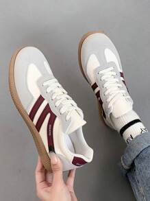 Women's Retro Casual Flat Shoes, Lightweight Outdoor Running Shoes With Soft Sole And Non-Slip, Color Blocking Design, Suitable For Spring, Autumn - Burgundy - View 4