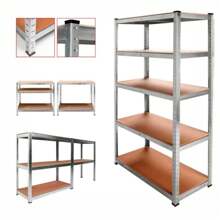 Estantería Almacenaje de 5 Niveles, Estantería Metálica, Modular, Garaje, Almacén, Trastero, Cocina, estante puede soportar mucho peso, 40 x 90 x 180 cm, Cargas Pesadas Taller 5 Estantes MDF Plata - Plateado - Ver 6