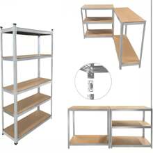 Estantería Almacenaje de 5 Niveles, Estantería Metálica, Modular, Garaje, Almacén, Trastero, Cocina, estante puede soportar mucho peso, 40 x 90 x 180 cm, Cargas Pesadas Taller 5 Estantes MDF Plata - Plateado - Ver 4