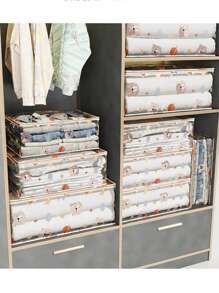 1 件可爱卡通熊透明收纳袋婴儿衣服收纳袋防潮防尘毯子搬家包装袋爱心情人节 - 透明 - 查看 4