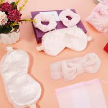 24 Stück Spa Übernachtungsparty Zubehör - 6 rosa Spa Stirnbänder, 6 rosa Plüsch-Schlafmasken, 6 rosa Samt-Haarbänder, 6 Organza Schlafanzug Party Tüten, Spa Party Geschenke
