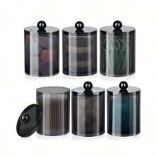 1st houder dispenser voor badkamer bus opslag organisatie, ijdelheid make-up organizer, voor bal, reinigingsstaafje, rondjes, floss picks.(zwart)