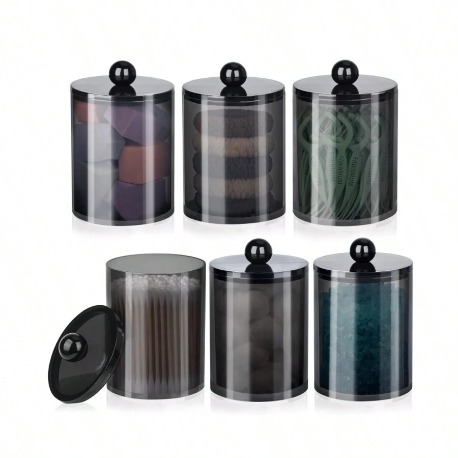 1st houder dispenser voor badkamer bus opslag organisatie, ijdelheid make-up organizer, voor bal, reinigingsstaafje, rondjes, floss picks.(zwart)