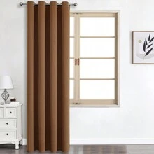 1 件或 2 件可选顶部孔眼遮光窗帘布，优质厚实三层编织纯色隔热遮光窗帘，适用于卧室、客厅、餐厅、厨房 - 黃咖色 - 查看 25
