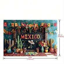 Festive Mexico Carnival Backdrop - Vibrant Flower & Stripe Design For May 5th, Birthday Parties & More - Polyester Photography Background,1PC - Multicolor - View 7