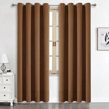 1 件或 2 件可选顶部孔眼遮光窗帘布，优质厚实三层编织纯色隔热遮光窗帘，适用于卧室、客厅、餐厅、厨房 - 黃咖色 - 查看 50