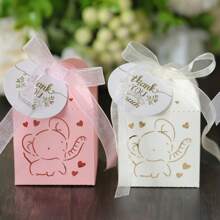 10 cajas de regalo con temática de elefante hechas de papel perlado con lazos - perfectas para fiestas de cumpleaños, baby showers, bodas - tamaño 5x5x8cm para empacar caramelos y chocolates (sin incluir etiquetas de agradecimiento)