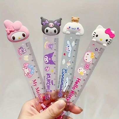 Sanrio 1pc Cartoon Ruler Set: Adorable 5.91inch Plastic Rulers Featuring Hello Kitty, KUROMI, And Friends - Perfect For School And Office,Back To School
