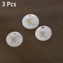 3 Peças Pingente Redondo de Concha de 15mm, 26 Peças Contas com Letra de Furo Único, Padrão de Alfabeto de A a Z, Para Fazer Colar, Pulseira, Artesanato de Joias