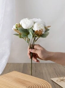 2/1 pièce/Pack Fleurs artificielles de pivoine en soie, arrangement floral de pivoine blanche pour centre de table. Bouquet de pivoines imitées pour décoration florale à la maison, ferme, mariage bohème, Nouvel An, bureau, fête, gâteau.