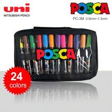 Limited Edition 24 Colors Japanese UNI Mitsubishi Acrylic Paint Marker Pens, For Pop Art Posters, Graffiti, Body Painting, Overlapping Colors, Fine Tip & Broad Tip, Waterproof Pens, Art Supplies, Oil-Based Paint Pens
