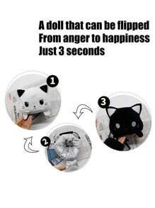 1件 可逆翻翻猫 可爱动物翻翻娃娃 翻盖娃娃 可爱玩偶 变脸双面小动物 - 彩色 - 查看 4