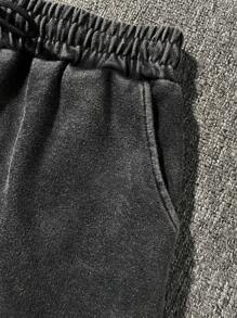 Hemo Men's Letter & Spider Print Drawstring Waist Pocket Loose Distressed Shorts - Black - View 4