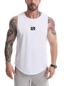Regata atlética masculina de ombros largos com design de bainha curva, oferece caimento natural e camadas aprimoradas, adequada para levantamento de peso em academia e caminhadas ao ar livre