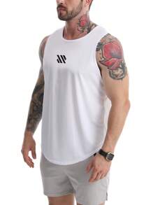 Regata atlética masculina de ombros largos com design de bainha curva, oferece caimento natural e camadas aprimoradas, adequada para levantamento de peso em academia e caminhadas ao ar livre