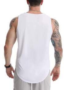 Regata atlética masculina de ombros largos com design de bainha curva, oferece caimento natural e camadas aprimoradas, adequada para levantamento de peso em academia e caminhadas ao ar livre
