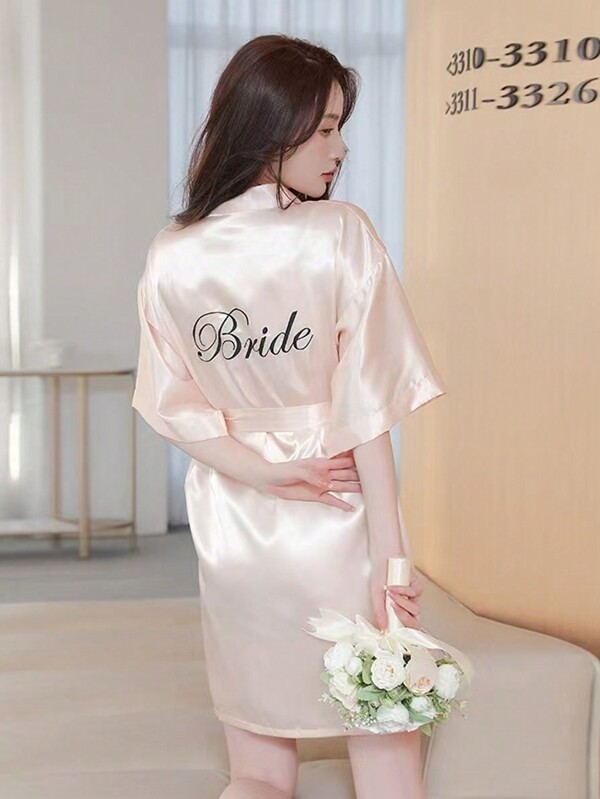 1pc Bride Robe, Spring/ Summer Wedding Sleepwear, New Bride Ice Silk Bathrobe, Sexy Loungewear Home Bathroom Decor Back To School