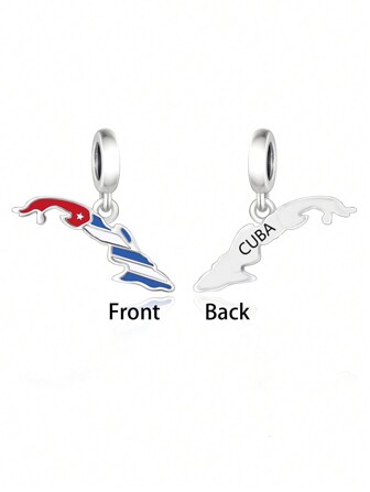 1pc 925 Sterling Silver Map Shape Pendant Bead, Minimalist DIY Jewelry, Suitable For Birthday & Independence Day Gift, Unisex