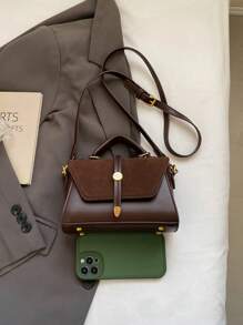 New Fashion Classic Metal Buckle Decor Adjustable Strap Square Crossbody Bag, Burgundy Flap Design, Suitable For Outdoor Sports, Commuting, Shopping, Campus And Short-Distance Travel - Coffee Brown - View 7