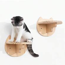 Cat Face Shaped Cat Climbing Shelf, Wall-Mounted Durable Pine Wood Cat Climbing Wall Shelf, Suitable For Indoor Cats To Climb And Play, Max Load 12kg (26lb)