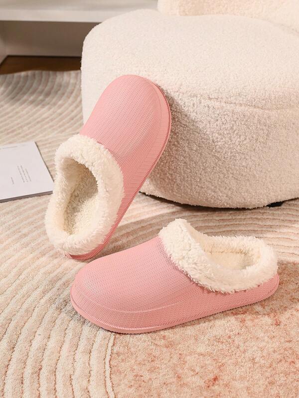 New Women Waterproof House Slippers Solid Color Thick Sole Fluffy Slip-Resistant Bathroom Slippers Warm Indoor Slippers, Plus Size