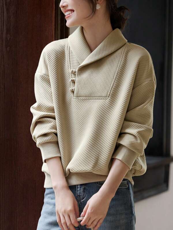 YUXIN เสื้อวอร์มตัวเสื้อแบบวินเทจสไตล์จีนที่หรูหราสำหรับผู้หญิง, แฟชั่นฤดูใบไม้ผลิ/ฤดูหนาวใหม่ ตกแต่งผ้าลายนูน เสื้อแบบสบายๆ