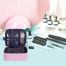 Nail Polish Storage Bag Handheld Double-Layer Makeup Storage Tote For Girls And Women Manicure, Essential Oils, Makeup Sets Daily Travel Use Makeup Bag Storage Cosmetics Storage Box Makeup Box - Pink - View 7