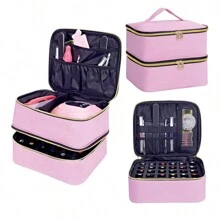 Nail Polish Storage Bag Handheld Double-Layer Makeup Storage Tote For Girls And Women Manicure, Essential Oils, Makeup Sets Daily Travel Use Makeup Bag Storage Cosmetics Storage Box Makeup Box - Pink - View 1