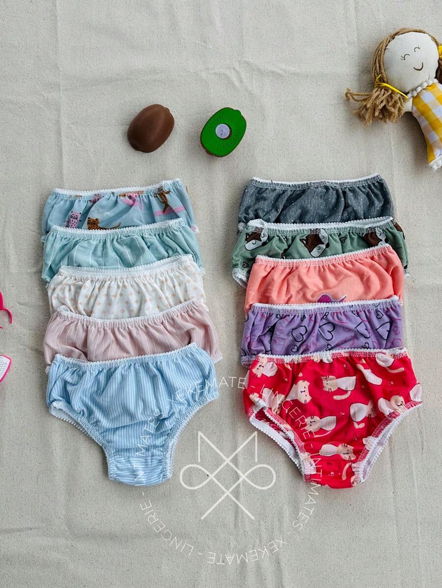 Kit Of 10 Children's Cotton Panties Printed Colorful And Comfortable Day To Day Girl Child - Nhiều màu - Xem 1