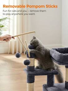 Feandrea Cat Tree, Small Cat Condo, 72 Cm, 3 Pompoms, Smoky Grey - Dark Grey - View 5