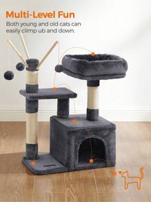 Feandrea Cat Tree, Small Cat Condo, 72 Cm, 3 Pompoms, Smoky Grey - Dark Grey - View 3