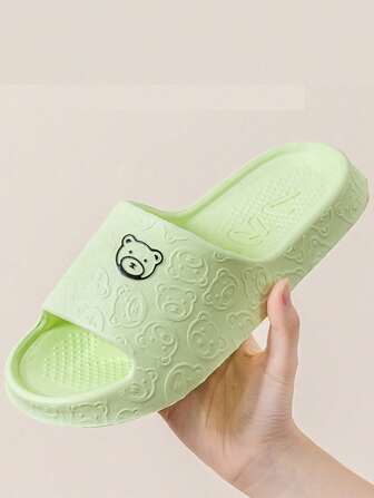 Sandalias deslizantes versátiles para hombres de 4 estaciones, diseño de cabeza de oso de grafiti negro de dibujos animados para unisex, material de EVA antideslizante, transpirable, resistente al agua, sin olor, ligero y silencioso para interiores y exteriores (se recomienda pedir una talla talla grande grande para mayor comodidad)