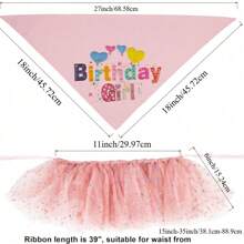 1 Set Of Birthday Dog Party Supplies - Dog Birthday Pet Girl Set Dog Birthday Bandage - Pink Skirt Crown Hat Scarf Happy Birthday Banner (Pink, Large)