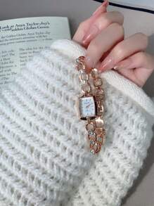 1pc Women's Vintage Oval Gold Tone Rhinestone & Zirconia Decorated Fashion Watch, Suitable For Daily Wear, Parties, Gatherings And Events