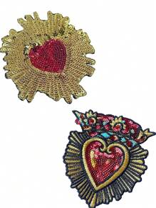 1 Peça Patch Bordado com Lantejoulas em Formato de Escudo Vermelho em Forma de Coração, Dia das Bruxas, Dia dos Namorados, Verão, Escola - 1 pedaço - Visão 2