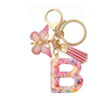 1pc Women's Boho Fashionable Pink Glittery Heart Shaped & English Letter Keychain With Tassel & Butterfly Design, Heart Shape Glitter, Crystal, Tassel And Butterfly Pendant Car Hanging Pendant Women Gift, Wallet And Handbag Accessories For Couple, Mother, Valentine's Day, Friends As Gift, Bag Pendant - Рожевий - Переглянути 16