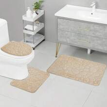 1 Set Of Solid Color Simple Bathroom Water-Absorbing And Non-Slip Floor Mat Stone Pattern, Comfortable And Soft, Three-Piece Set Back To School