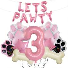 18 件狗狗主题气球“Let's Pawty”狗爪印气球，粉色数字气球，涤纶铝箔气球，宠物生日装饰适合 1-4 岁狗狗生日派对 - 彩色 - 查看 6